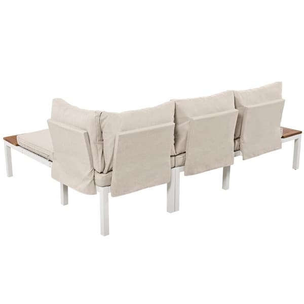 Multifunktionelle havemøbler lavet af galvaniseret stål og dekoreret med akacietræ - 4 sæder - hjørnesofa og 1 sofabord - beige