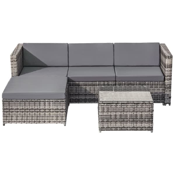 Trädgårdsloungeset, (2-delat), trädgårdsmöbler i polyrattan med dynor och bord - grå