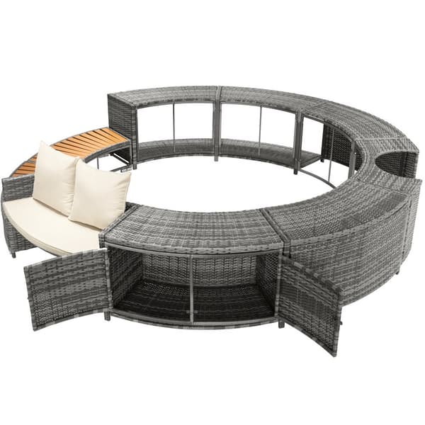 Loungesæt med rund sofa, havemøbelsæt med justerbare fødder og hynder til have- eller poolmøbler