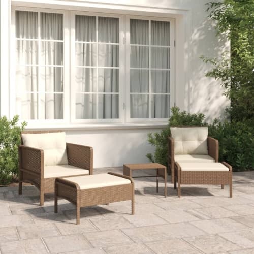 Loungegrupp med dynor 5 delar brun konstrotting