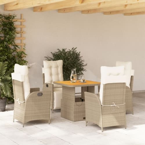 Matgrupp för trädgården med dynor 5 delar beige konstrotting