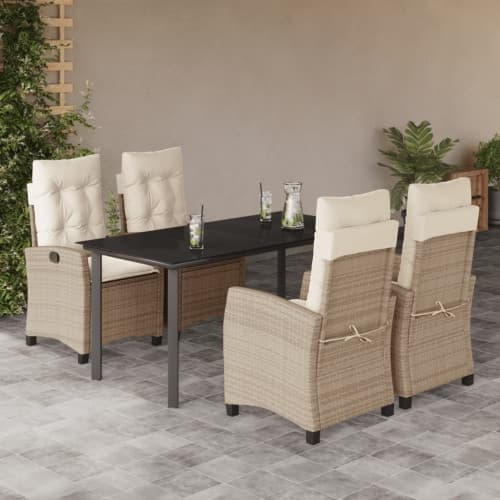 Matgrupp för trädgården med dynor 5 delar beige konstrotting