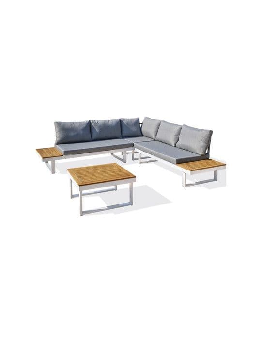 Trädgårdsmöbler - Aluminium - DCB GARDEN - 5 platser - Vit och akaciaträ - MIYAKO
