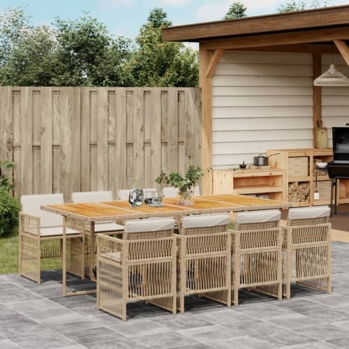 Matgrupp för trädgården med dynor 9 delar beige konstrotting