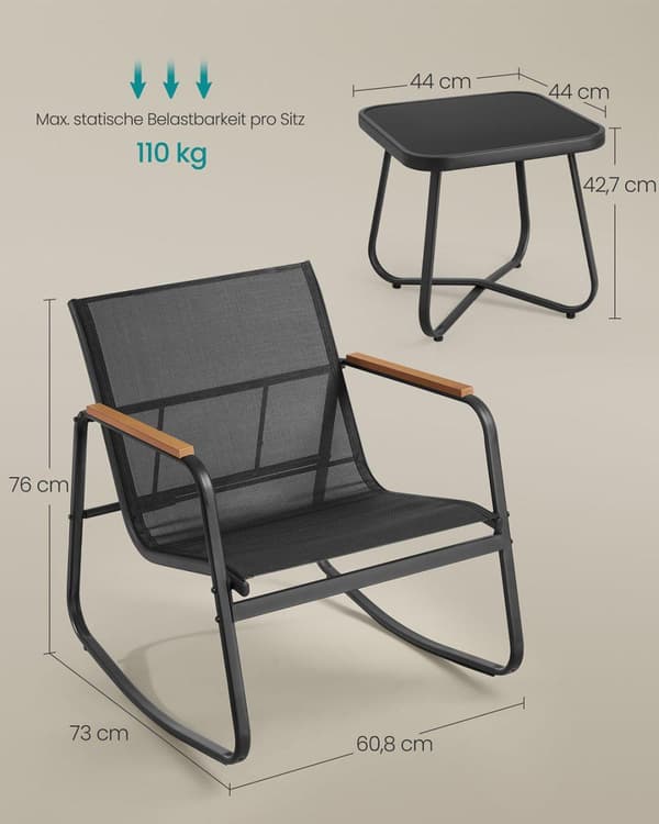Trädgårdsmöbelset, SONGMICS GGF0027B01, 44x44x42,7 cm, 73x60,8x76 cm, Svart