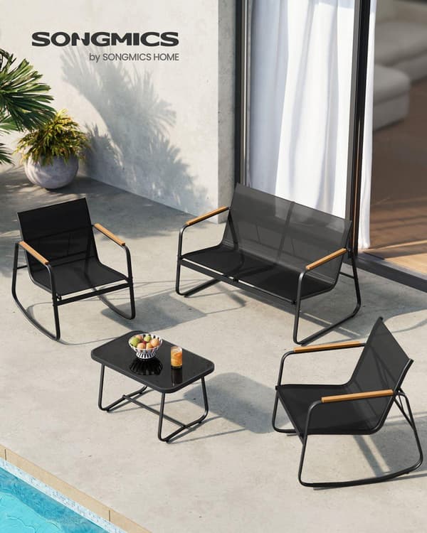 Trädgårdsmöbelset, SONGMICS GGF0028B01, 47,1x69,6x41,8 cm, 73x60,8x76 cm, 73x113,4x74 cm, Svart