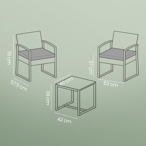 Havebordssæt, 57,5x53x76 cm, 40x42x39 cm, Sort
