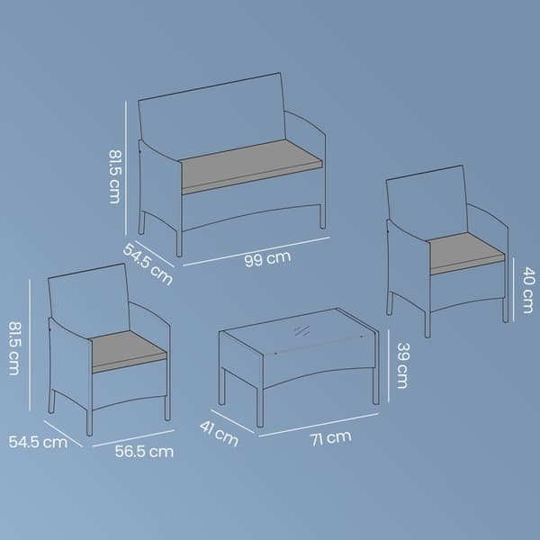 Parvekekalusteet, 54.5x56.5x81.5 cm, 54.5x99x81.5 cm, 41x71x39 cm, Musta-Harmaa