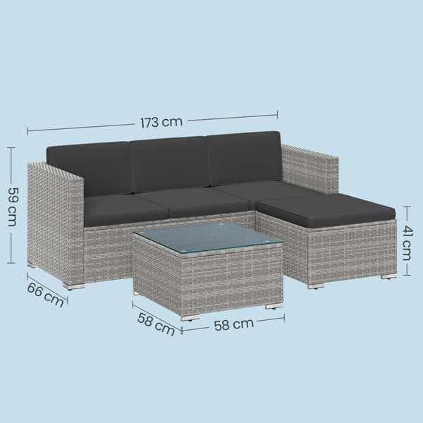 Puutarhakalustesetti, 60x173x66 cm, 58x58x34 cm, 58x58x34 cm, Harmaa
