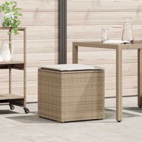 Förvaringsbox Beige och gräddvit Rottingeffekt, Polyesterkudde