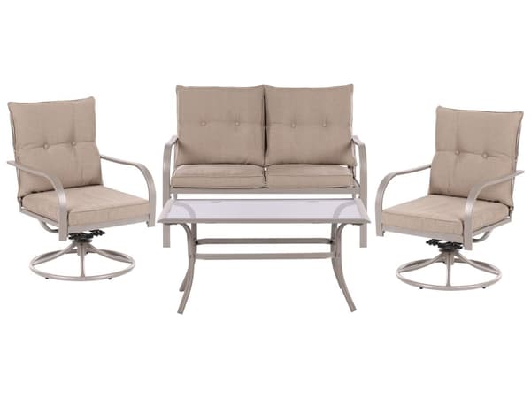 Hagesett i Stål 2-seters Sofa med Lenestoler Svart Metallramme Beige Puter i Stoff