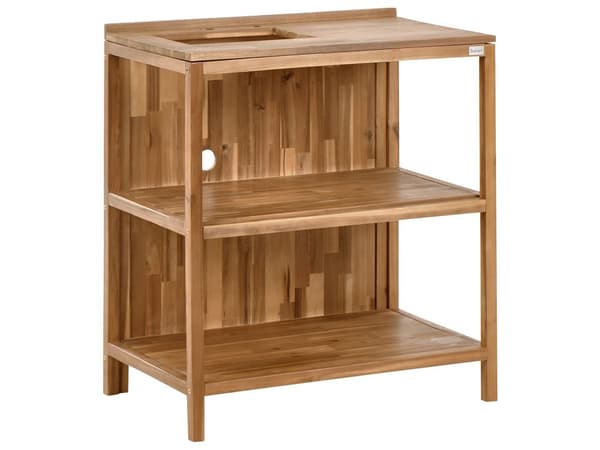 Utendørs kjøkkenøy med vask og kran Brun Sølv Akasietre Rustfritt stål 50 x 80 x 90 cm 2 hyller Utekjøkken Hage