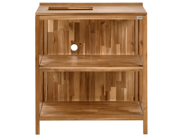 Utendørs kjøkkenøy med vask og kran Brun Sølv Akasietre Rustfritt stål 50 x 80 x 90 cm 2 hyller Utekjøkken Hage