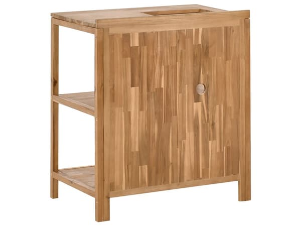 Utendørs kjøkkenøy med vask og kran Brun Sølv Akasietre Rustfritt stål 50 x 80 x 90 cm 2 hyller Utekjøkken Hage