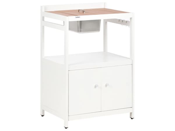 Utekjøkken Hvit Aluminium Sett med 3 deler Oppbevaringsskap med vask Øy Trillebord Moderne design Hagemøbler Kjøkken