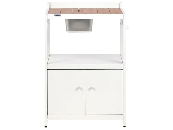 Utekjøkken Hvit Aluminium Sett med 3 deler Oppbevaringsskap med vask Øy Trillebord Moderne design Hagemøbler Kjøkken