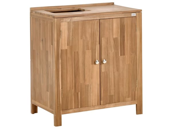 Utendørs kjøkkenskap med vask og kran Brun Svart Akasietre Rustfritt stål 50 x 80 x 90 cm 2 hyller 2 dører Utekjøkken Hage
