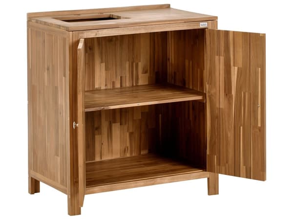 Utendørs kjøkkenskap med vask og kran Brun Svart Akasietre Rustfritt stål 50 x 80 x 90 cm 2 hyller 2 dører Utekjøkken Hage