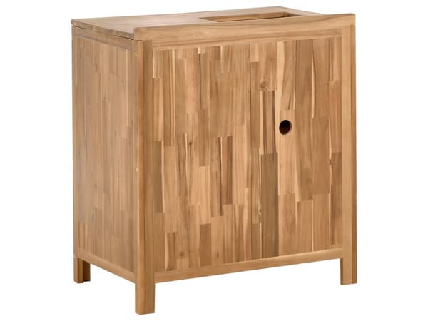 Utendørs kjøkkenskap med vask og kran Brun Svart Akasietre Rustfritt stål 50 x 80 x 90 cm 2 hyller 2 dører Utekjøkken Hage