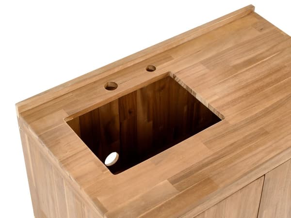 Utendørs kjøkkenskap med vask og kran Brun Svart Akasietre Rustfritt stål 50 x 80 x 90 cm 2 hyller 2 dører Utekjøkken Hage
