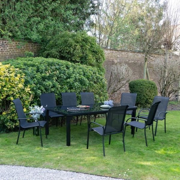 Trädgårdsmöbelset i aluminium och glas Black Edition 8 platser Wilsa Garden