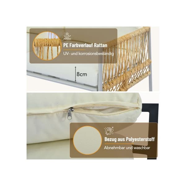 Trädgårdsmöbler 7 platser, 7 stolar, 1 låg bord, PE-rattan, galvaniserad stålram, beige