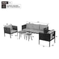Miniatyrbild 3 av 11: Loungeset för trädgård med gråa dynor – 3-sits soffa, 2 fåtöljer & 2 soffbord med marmorglas, flätad design & galvaniserat stål