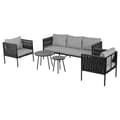 Miniatyrbild 6 av 11: Loungeset för trädgård med gråa dynor – 3-sits soffa, 2 fåtöljer & 2 soffbord med marmorglas, flätad design & galvaniserat stål
