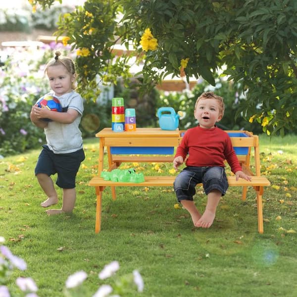 Uppsättning av trädgårdsmöbler - Relaxdays - 10033844 - Naturligt furu - För barn - 4 personer