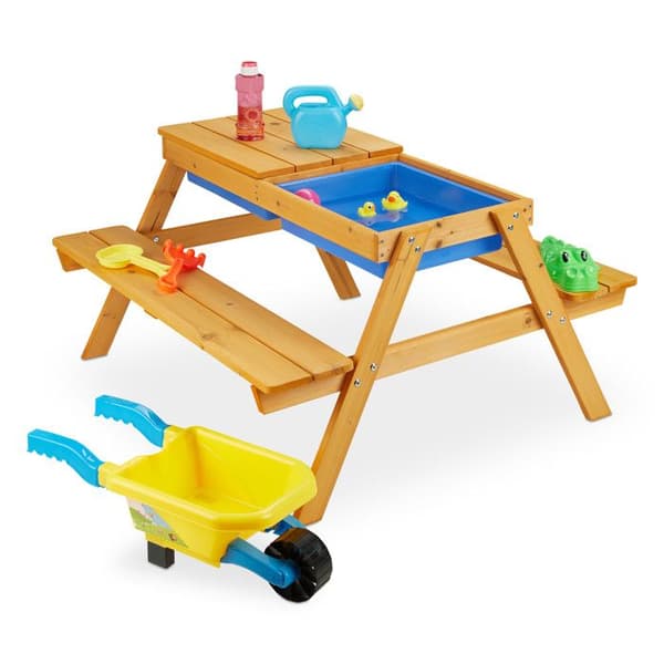 Uppsättning av trädgårdsmöbler - Relaxdays - 10033844 - Naturligt furu - För barn - 4 personer