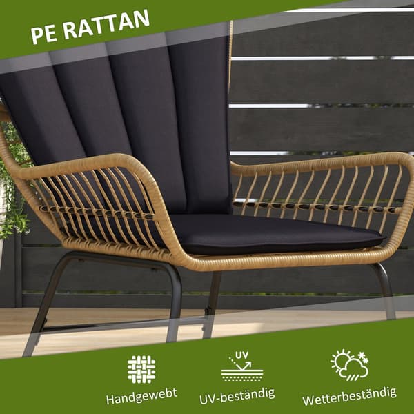 Rottinkinen istuinryhmä, 3-osainen, 78x68x95 cm 50x50x40 cm, Luonnollinen Musta
