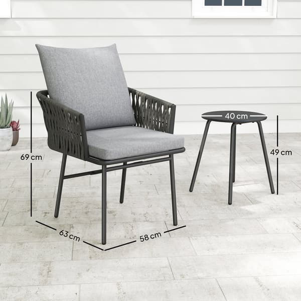Rattan Bistro Sæt, 3-tlg., 58x63x69 cm, Grå