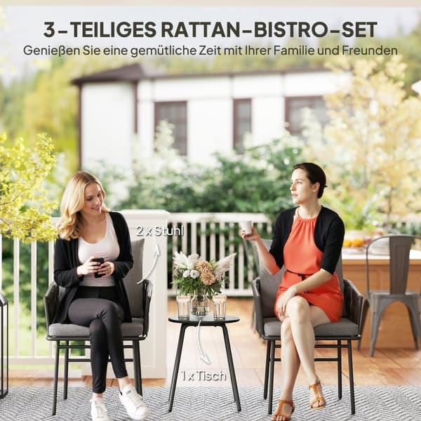 Rattan Bistro Sæt, 3-tlg., 58x63x69 cm, Grå