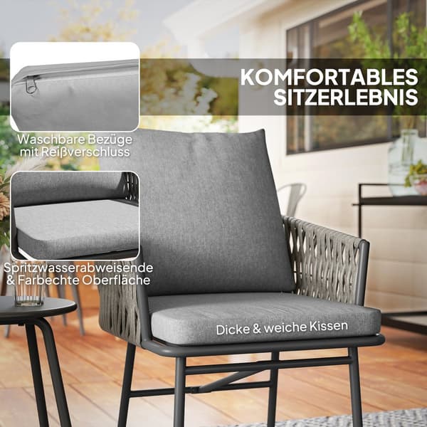 Rattan Bistro Sæt, 3-tlg., 58x63x69 cm, Grå