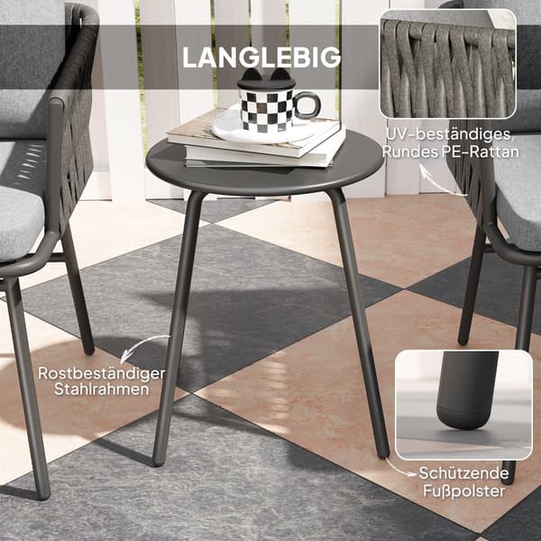Rattan Bistro Sæt, 3-tlg., 58x63x69 cm, Grå