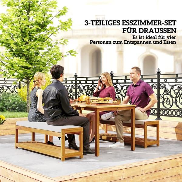 Trädgårdsmöbelset, 3 tlg., 150x85x75 cm, Teak