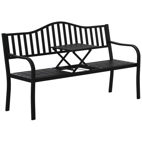 Puutarhapenkki, jatkettavalla pöydällä, 150x58,5x90 cm, Musta