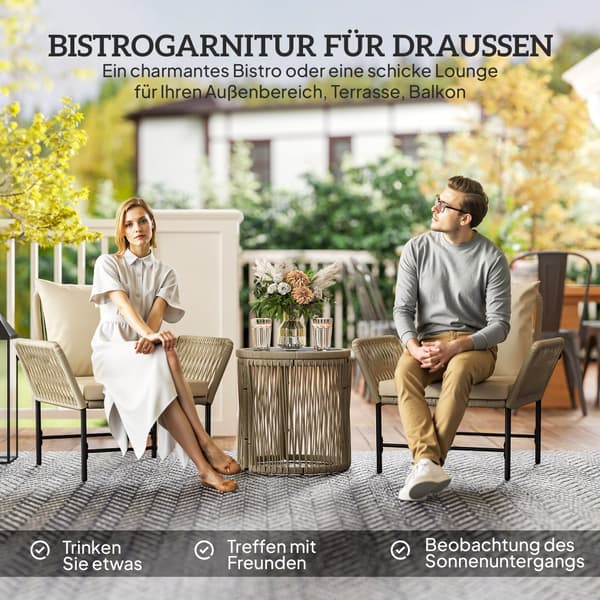 Udendørs Møbelsæt, Polyrattan, 80x74x79 cm, Khaki