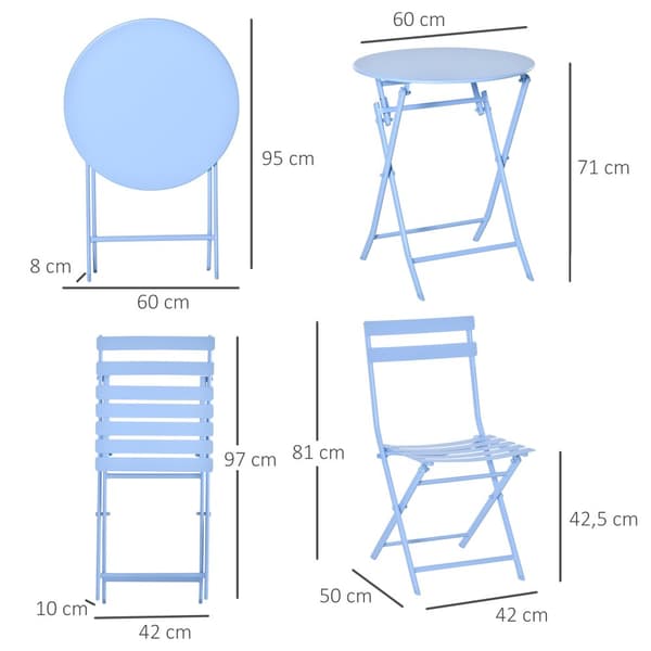 Bistro Sæt, 60x71 cm, Lyseblå