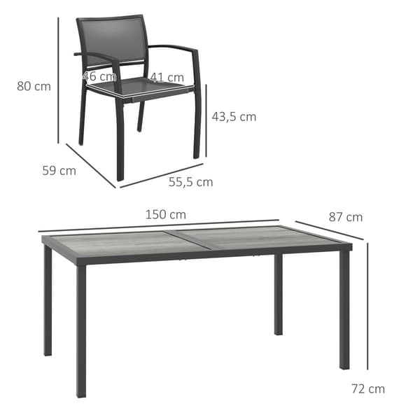 Havesæt, 5 tlg, 150x87x72 cm, Grå