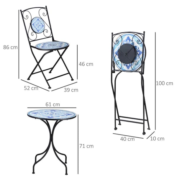 Trädgårds Sittgrupp, Bistro-Set, Ø 61 cm, Svart/Blå/Vit
