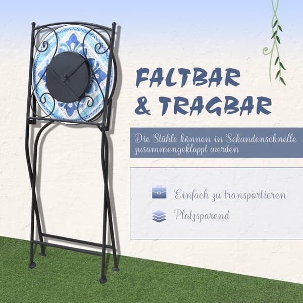Trädgårds Sittgrupp, Bistro-Set, Ø 61 cm, Svart/Blå/Vit