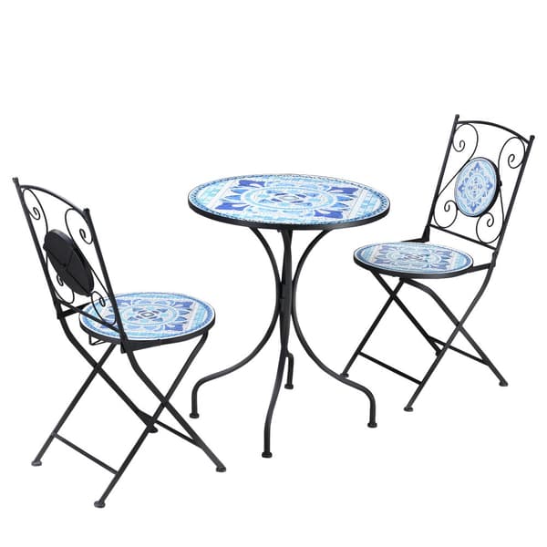Trädgårds Sittgrupp, Bistro-Set, Ø 61 cm, Svart/Blå/Vit