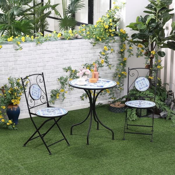 Trädgårds Sittgrupp, Bistro-Set, Ø 61 cm, Svart/Blå/Vit