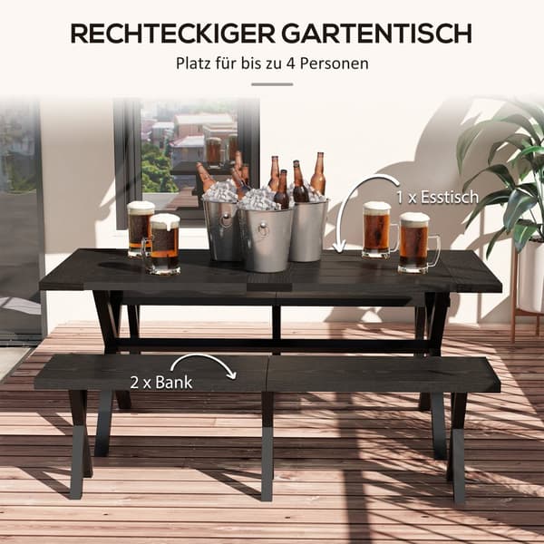 Ulkokalustesetti, Bierzeltgarnitur, 180x80x73 cm, Musta