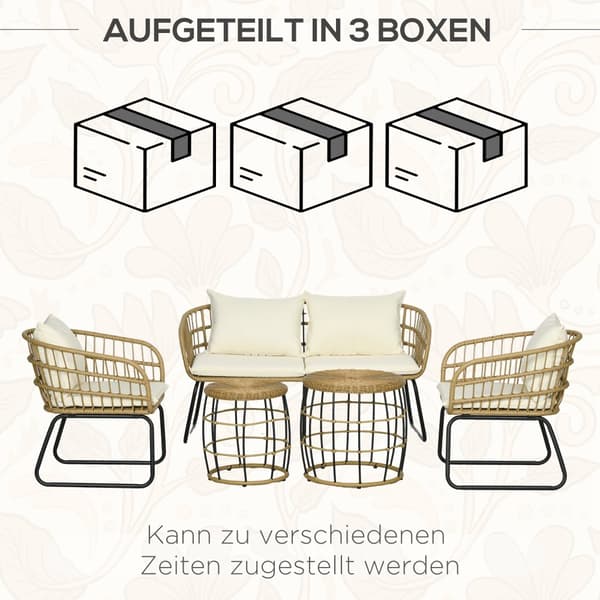Puutarhakalustesetti, 5 osaa Rattan, 145x70 cm, Beige