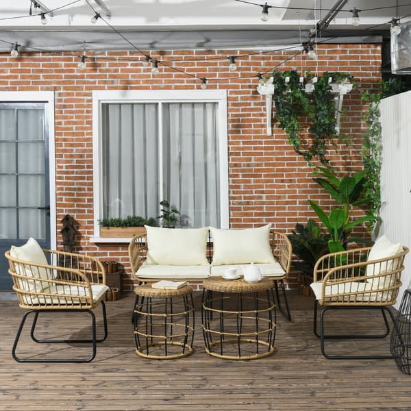 Puutarhakalustesetti, 5 osaa Rattan, 145x70 cm, Beige