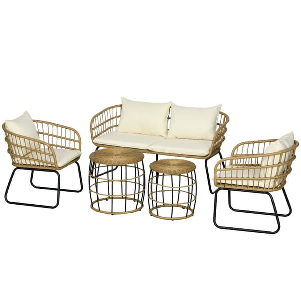 Puutarhakalustesetti, 5 osaa Rattan, 145x70 cm, Beige