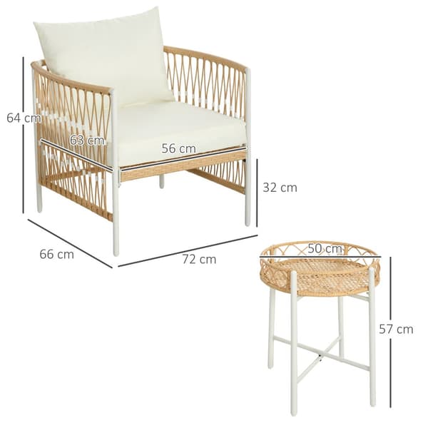 Rattan Trädgårdsmöbelset, 72x66x64 cm, Gul och Kräm
