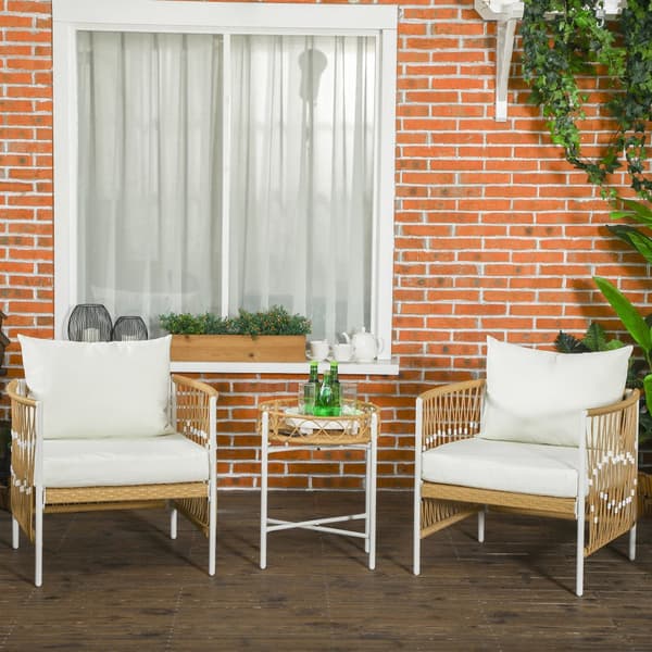 Rattan Trädgårdsmöbelset, 72x66x64 cm, Gul och Kräm